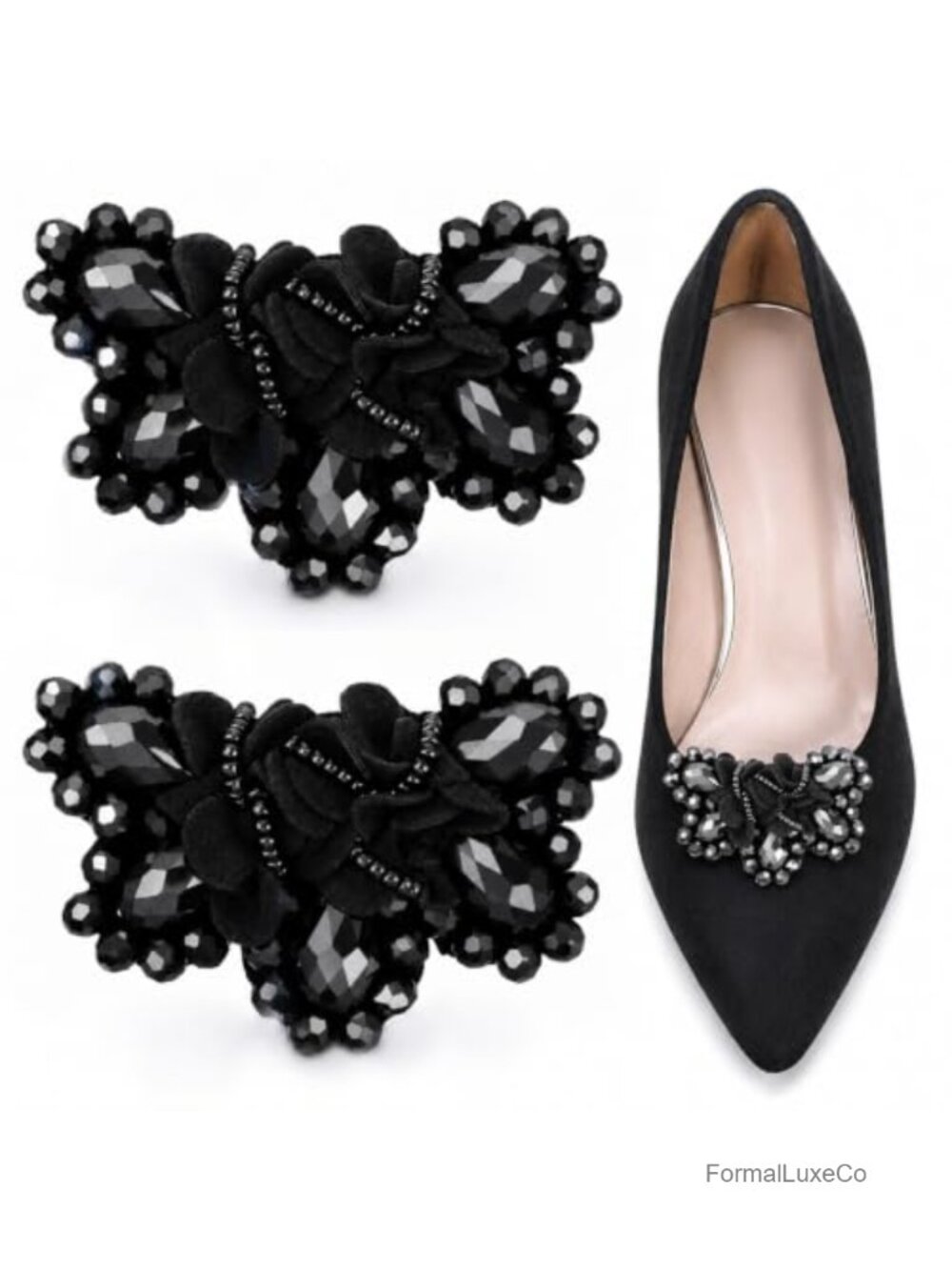 Detachable Beading Bow Shoe Clips for Women Vintage Style Accessory